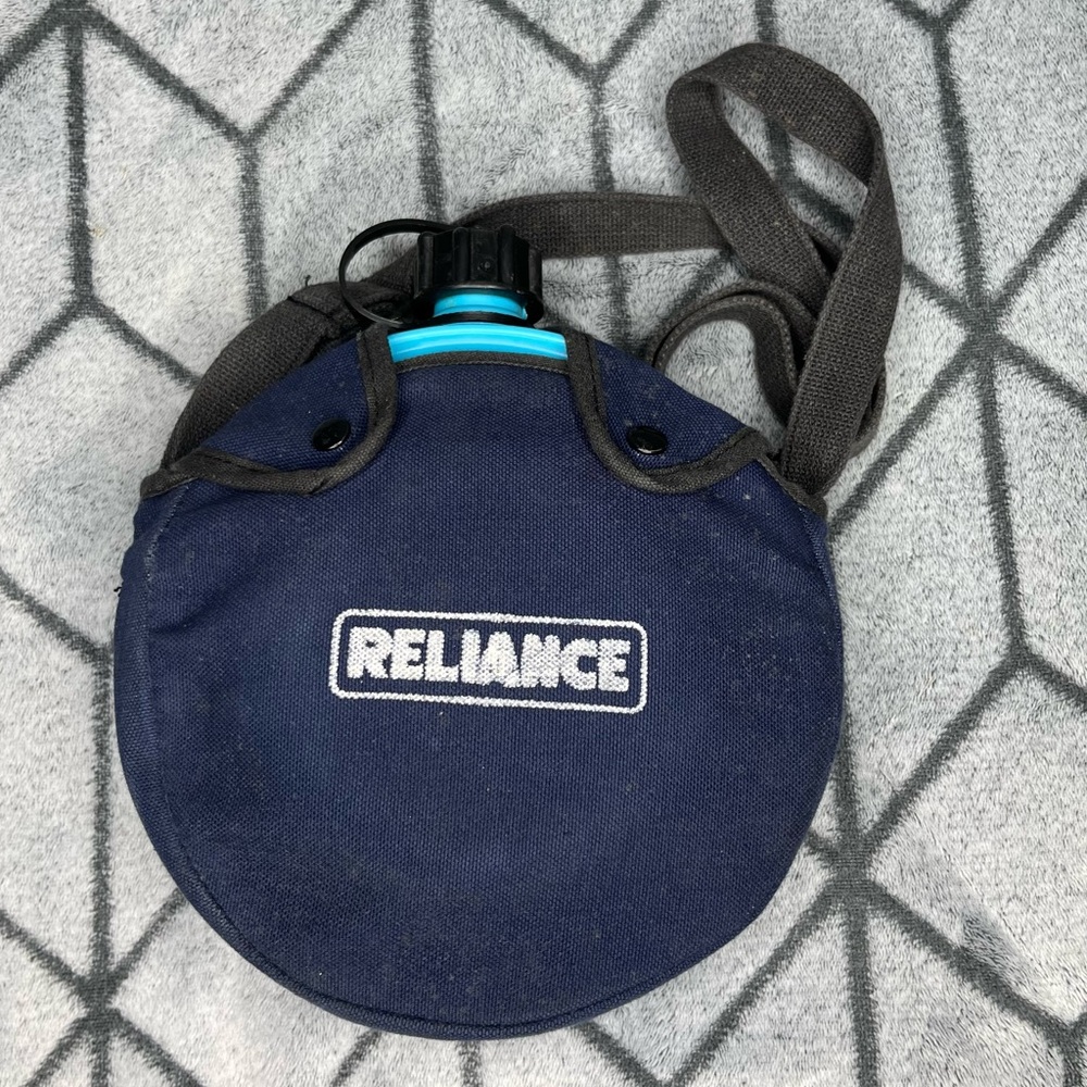 Vintage Reliance Plastic Water Canteen Hiking Camping w Canvas Carrying Case S